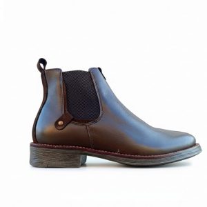 Bota de homem com elástico e fecho em pele cor castanho