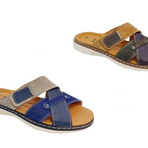 Chinelo para homem de velcro e tira cruzada ecman cor azul ou camel